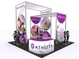 20x20 hybrid trade show booth with fabric graphics