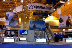 30x40 trade show rental display with double deck and custom tension fabric graphics