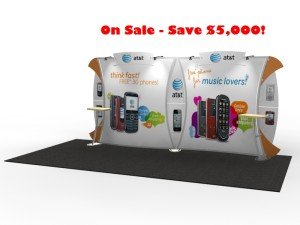 Magellan VK-2009 10x20 portable hybrid trade show display with tension fabric graphics
