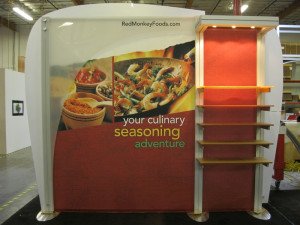 esmart expo display with recycled aluminum and recycled fabric graphics