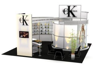 hybrid island trade show display with conference room