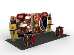 magellan 10x20 exhibition display stands with tension fabric graphics and custom counters