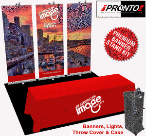 pronto banner stand and table throw sale kit