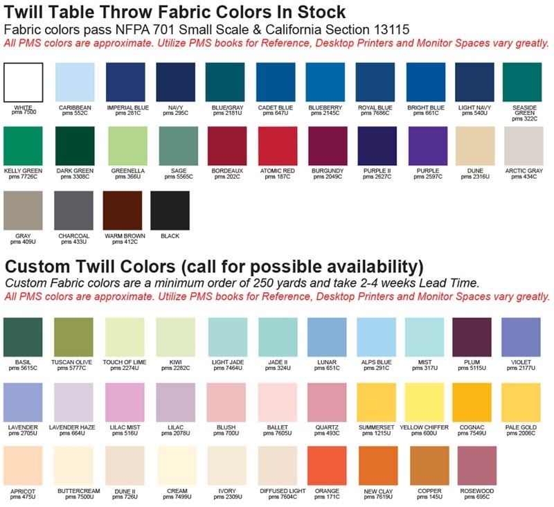 2015 trade show table throw fabric color choices