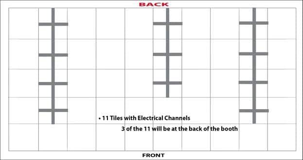 Map showing 10x20 booth Floor Tile with channels for electrical wiring