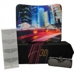 Trade Show Table Top Travel Kit 6, 30" Runner, 8ft Unprinted Black Table Cloth, 6ft Wave Tube Display, Literature Holder