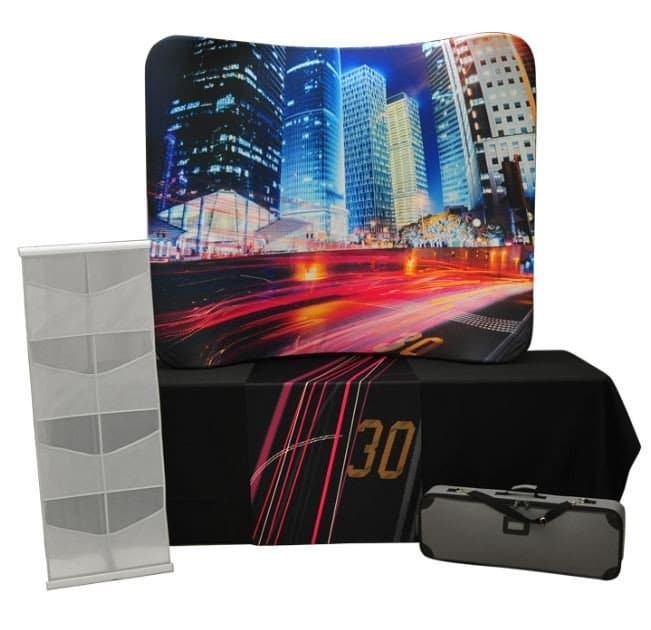 Trade Show Table Top Travel Kit 6, 6ft 3-Sided Table Cloth, 6ft Wave Tube Display