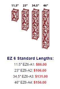 ez6 standard sizes costs