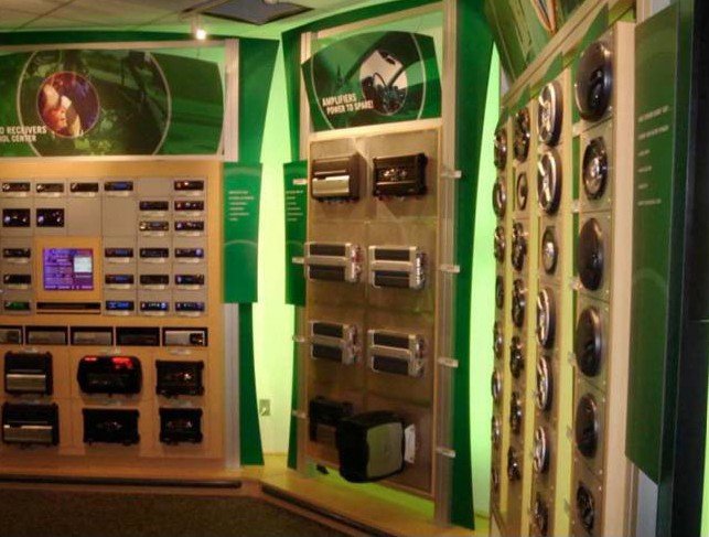 Modern Retail Display Racks - Wall display showcasing sound equipment