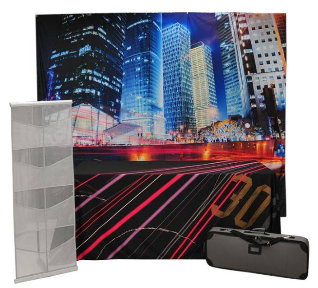 Trade Show Table Top Travel Kit 3, 6ft Full Printed Table Cloth, Lit Holder
