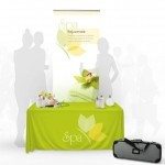 Trade Show Table Top Travel Kit 7, 6ft 3-Sided Table Cloth, 36" Banner Stand, 2 Soft Carry Bags
