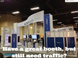 RENTAL - Custom Island Exhibition Displays Design with 16' High Towers, Double-Sided Bridged Header with Pillowcase Fabric Graphic, Dual Conference Rooms, and 12' High Curved Graphic Wall