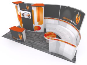 VK-2979 - a remarkable trade show booth designed with a meeting area and a great traffic flow plan