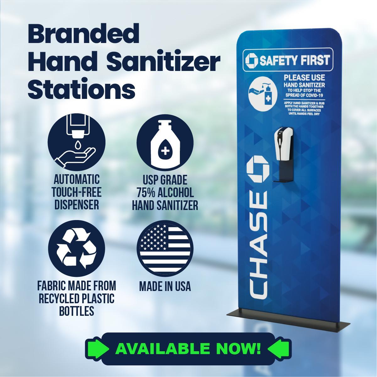 Hand Sanitizer Dispensers in Banner Stands