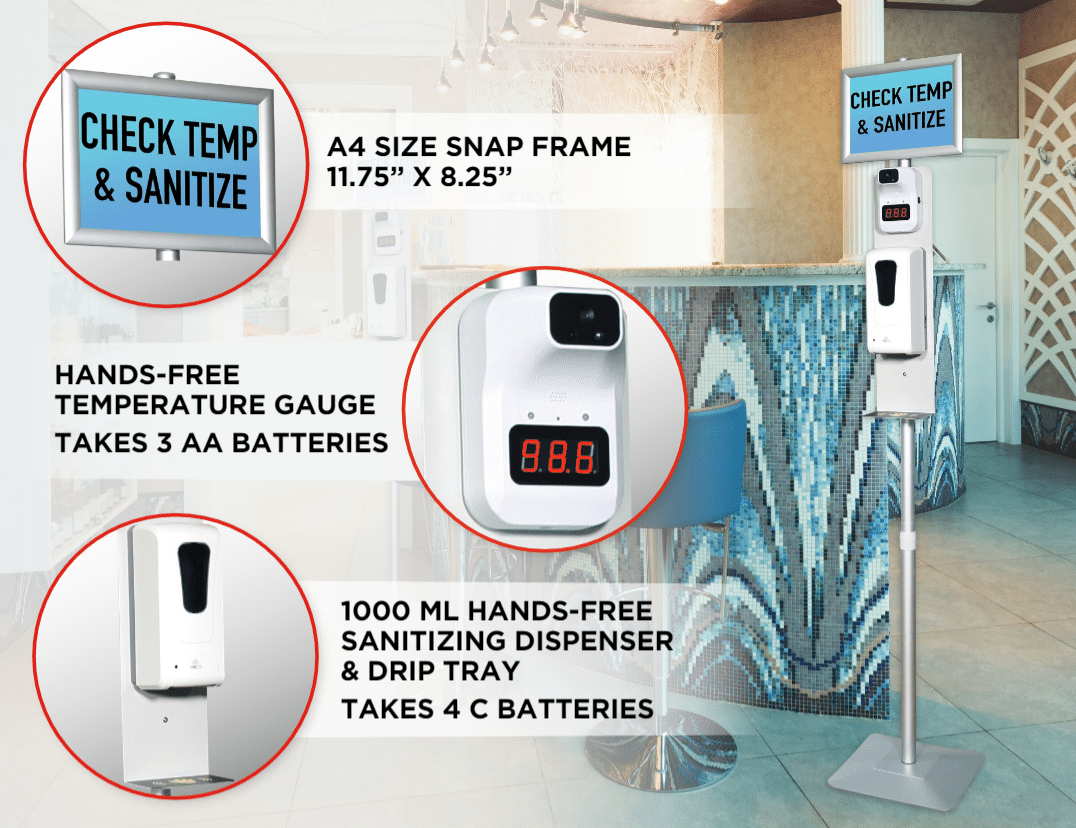 automatic hand sanitizer dispenser station with touchless temperature sensor 