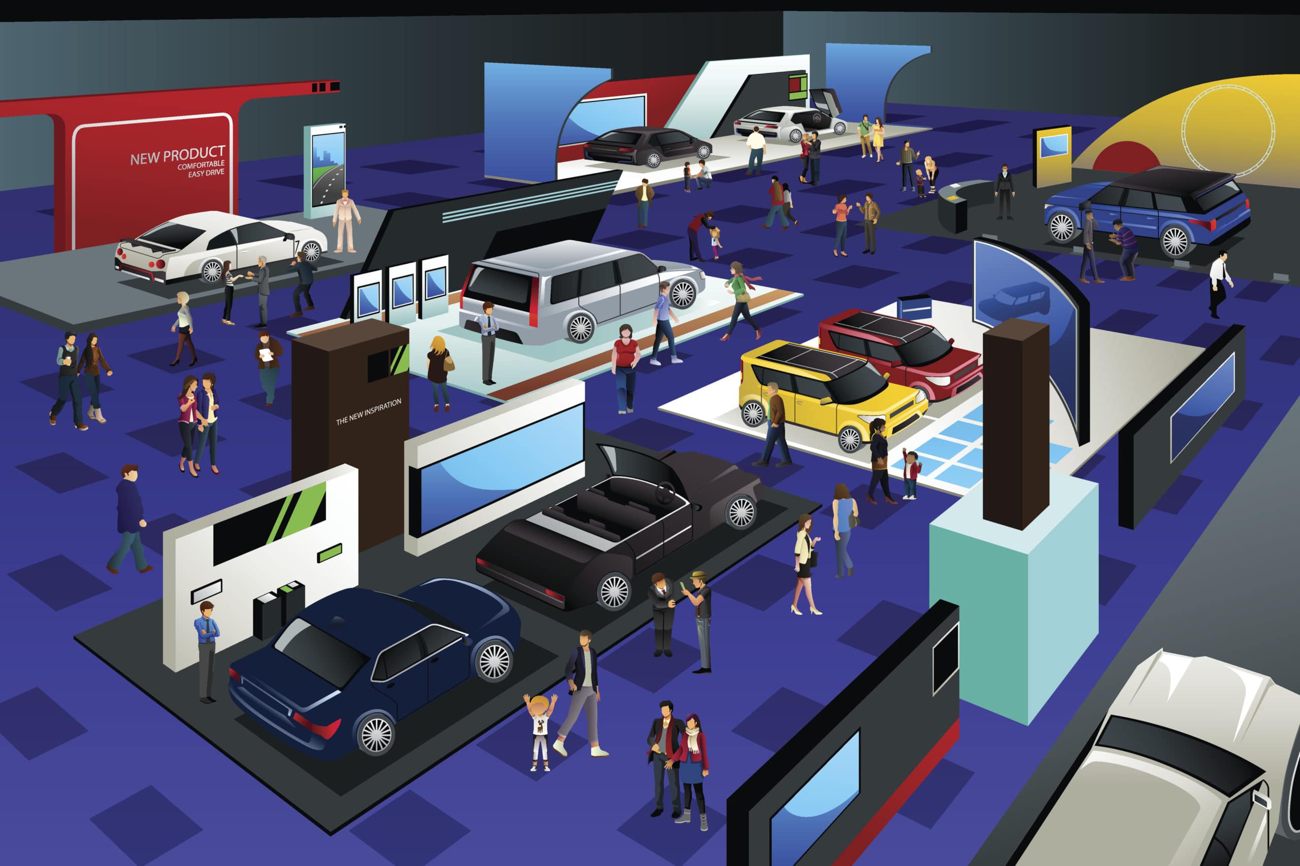 Illustration of Trade Show Technology at an Auto Show