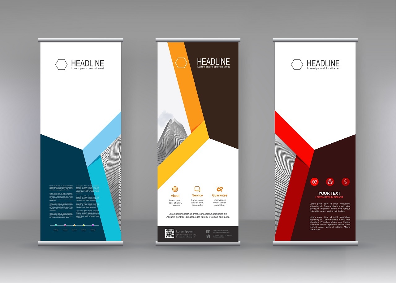 visually design banners isolated on gray background