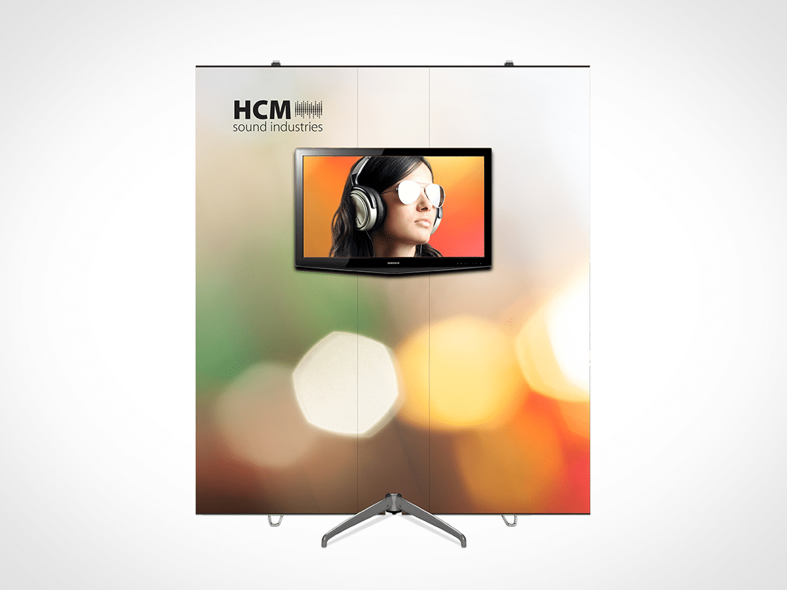banner wall stand with 60inch monitor inserted