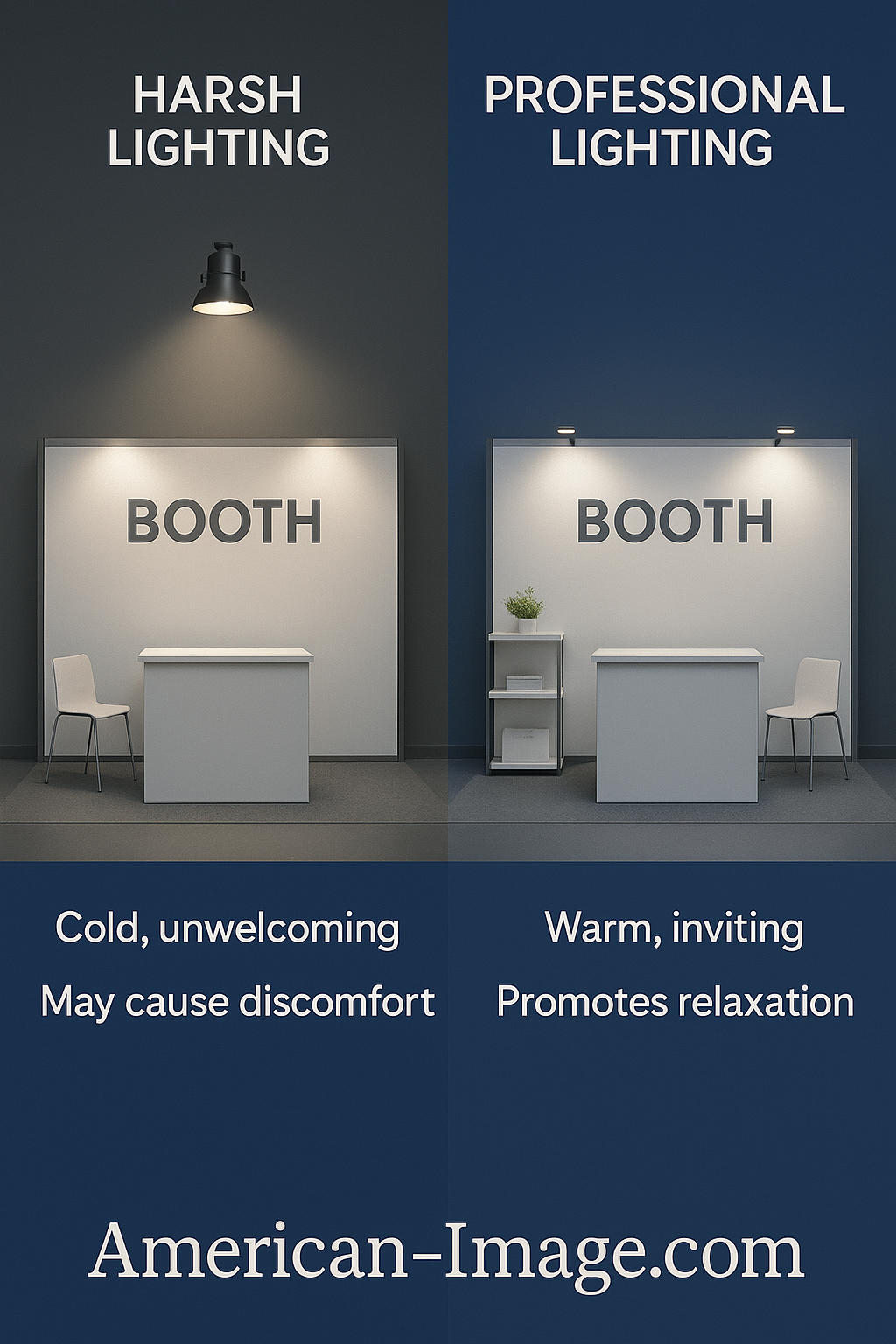 Lighting comparison showing harsh vs. professional lighting setups
